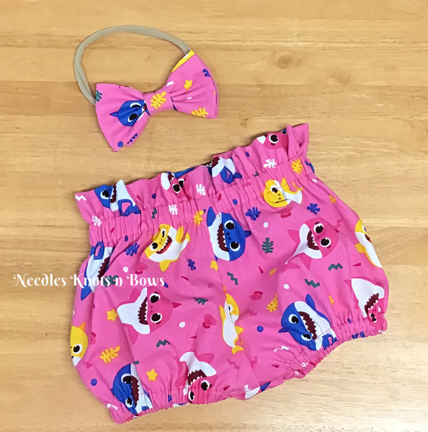 Baby Shark Bloomers, Girls Pink High Waist Shark Bloomers