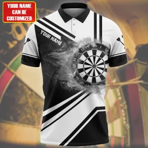 Black and White Dart Polo Shirt, Personalized Name Dartboard Fire Shirt, Uniform Dart Team