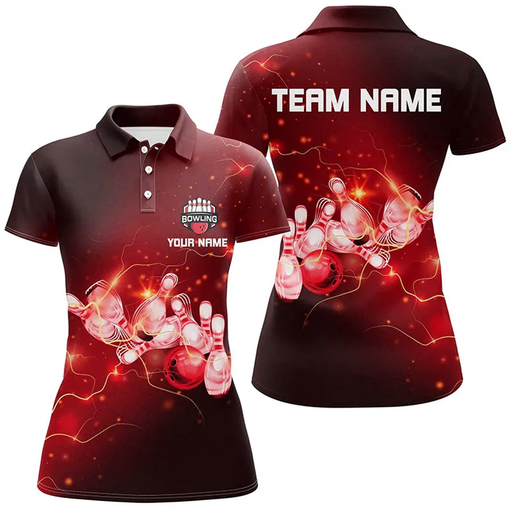 Bowling And Pins Lightning Thunder Bowling Team Multicolor Option Customized Name 3D Shirt For Women