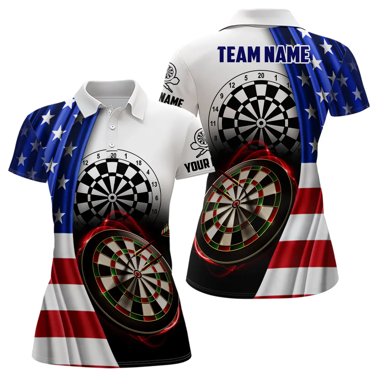 Dart American Blue Red Paint Womens Dart Polo Shirts Custom Darts Shirt For Women Dart Polo