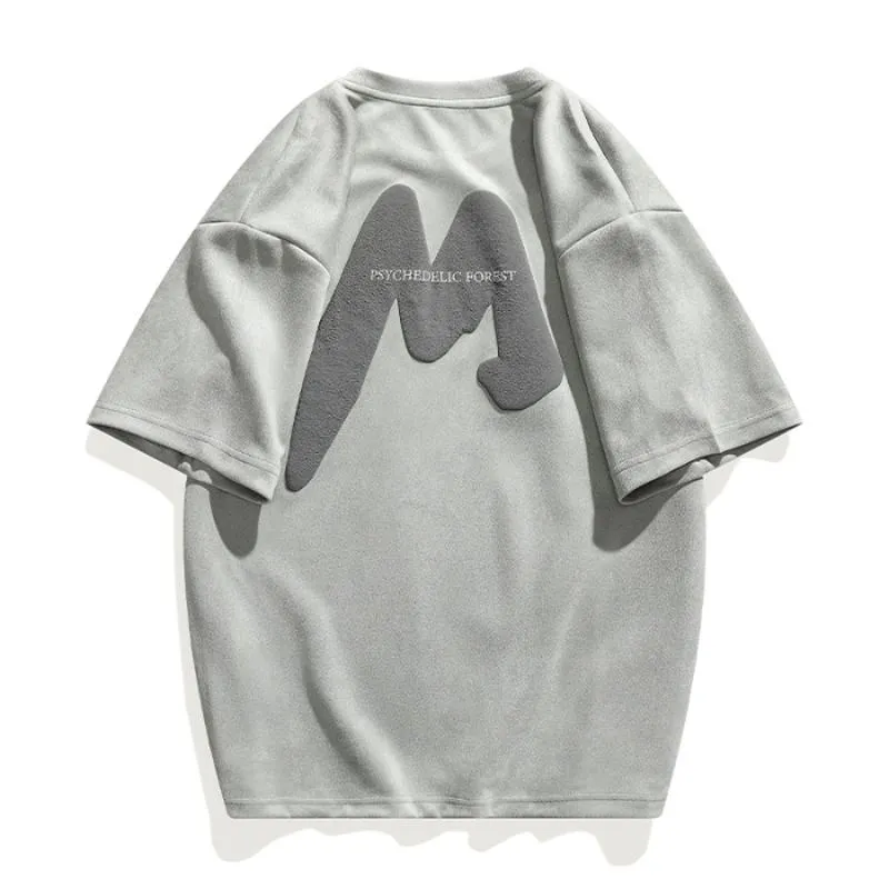 Elasticity Suede-Like Trendy Versatile Round Neck Print Short Sleeve Tee