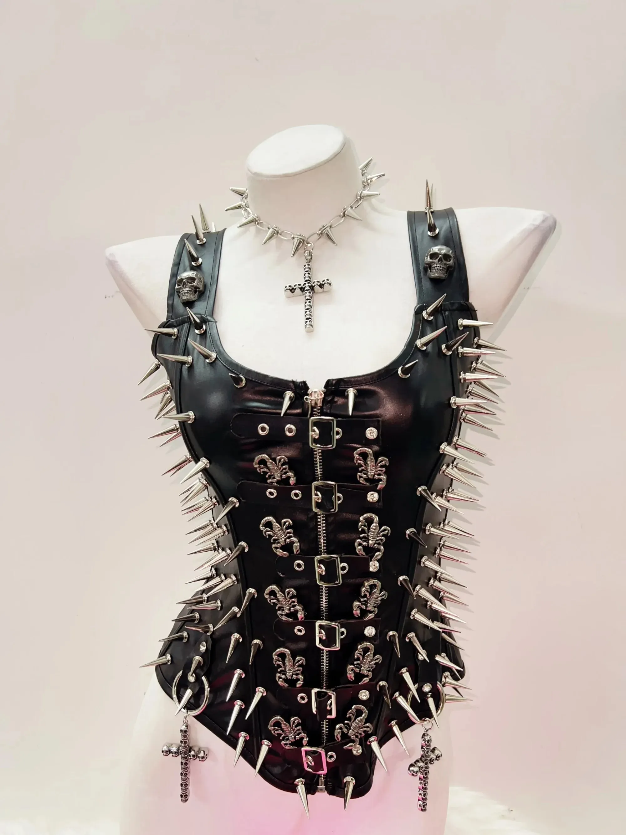 Flytonn-Skull Tank Tops Rivets Tank Tops harajuku fashion Cross Tank Tops y2k clothes y2k crop top gothic clothes Gothic Tank Tops