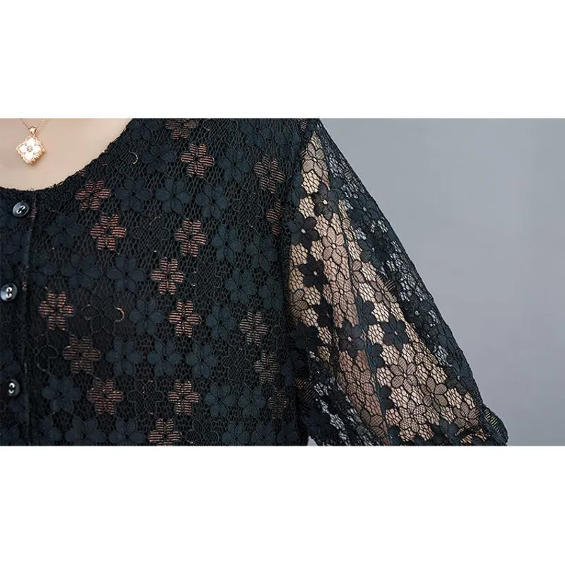 Lace Midi Simplicity Plus Artistic Slimming Round Neck Pullover Dress