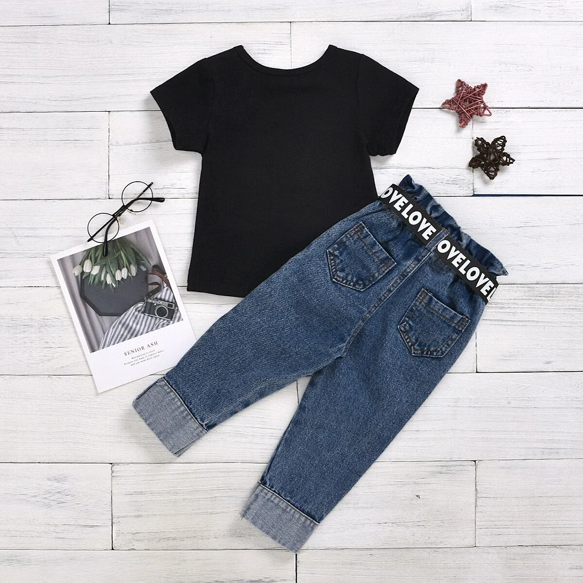 Letter Tops T-Shirt  & Denim Jeans Designer Kids Clothing Online