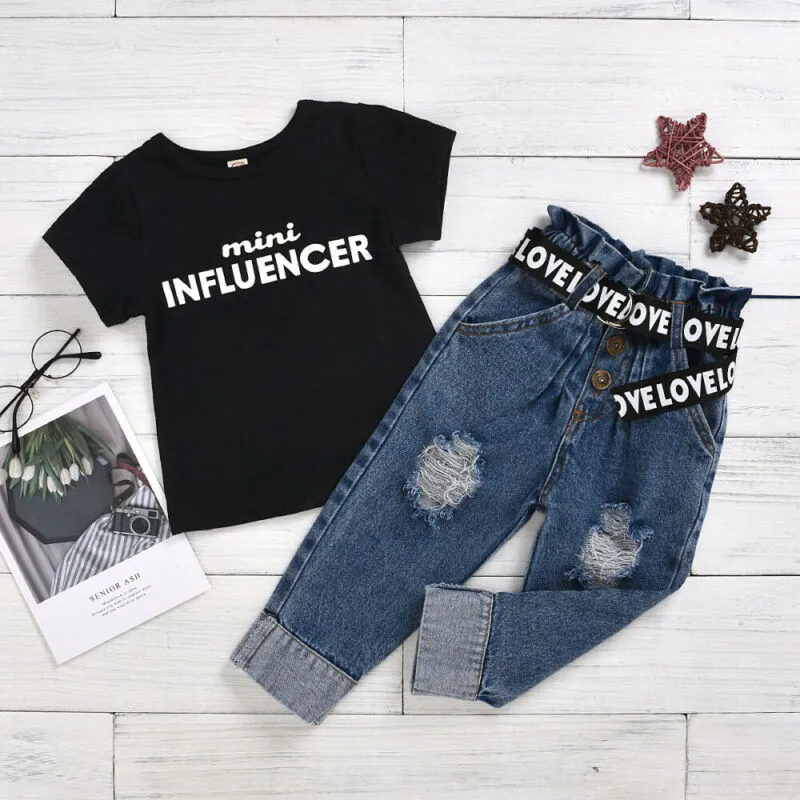 Letter Tops T-Shirt  & Denim Jeans Designer Kids Clothing Online