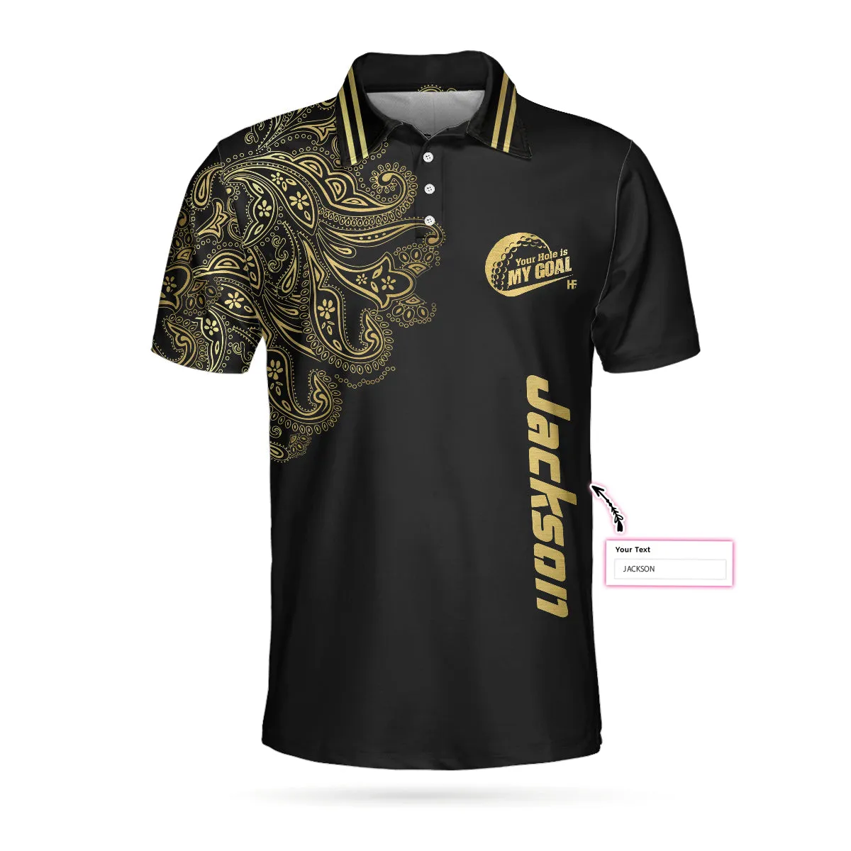 Personalized Golden Your Hole Is My Goal Custom Polo Shirt, Luxury Black And Gold Golf Shirt For Men Coolspod