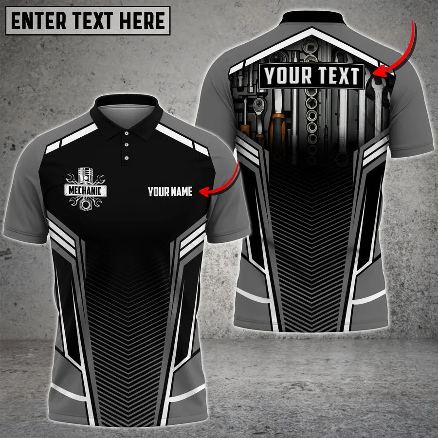 Personalized Name Text Mechanic Tool Multi Color Printed 3D All Over Print Polo Shirt