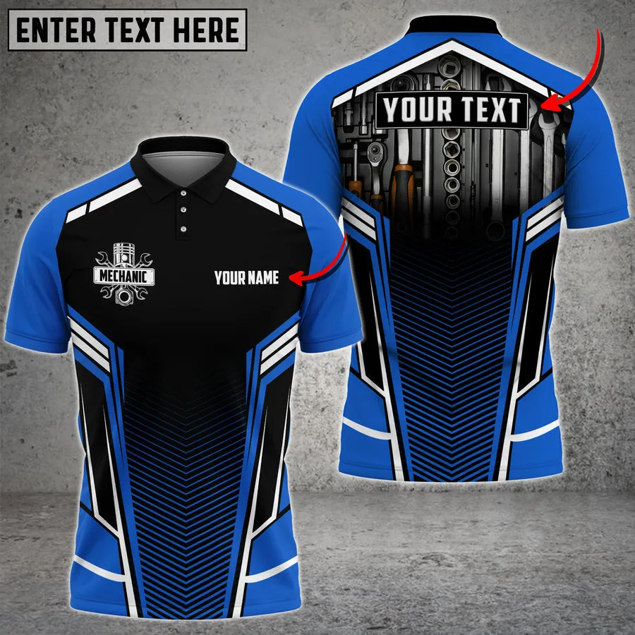 Personalized Name Text Mechanic Tool Multi Color Printed 3D All Over Print Polo Shirt