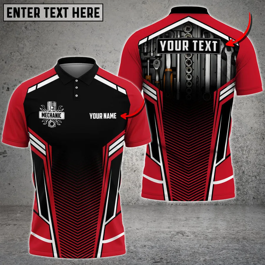Personalized Name Text Mechanic Tool Multi Color Printed 3D All Over Print Polo Shirt