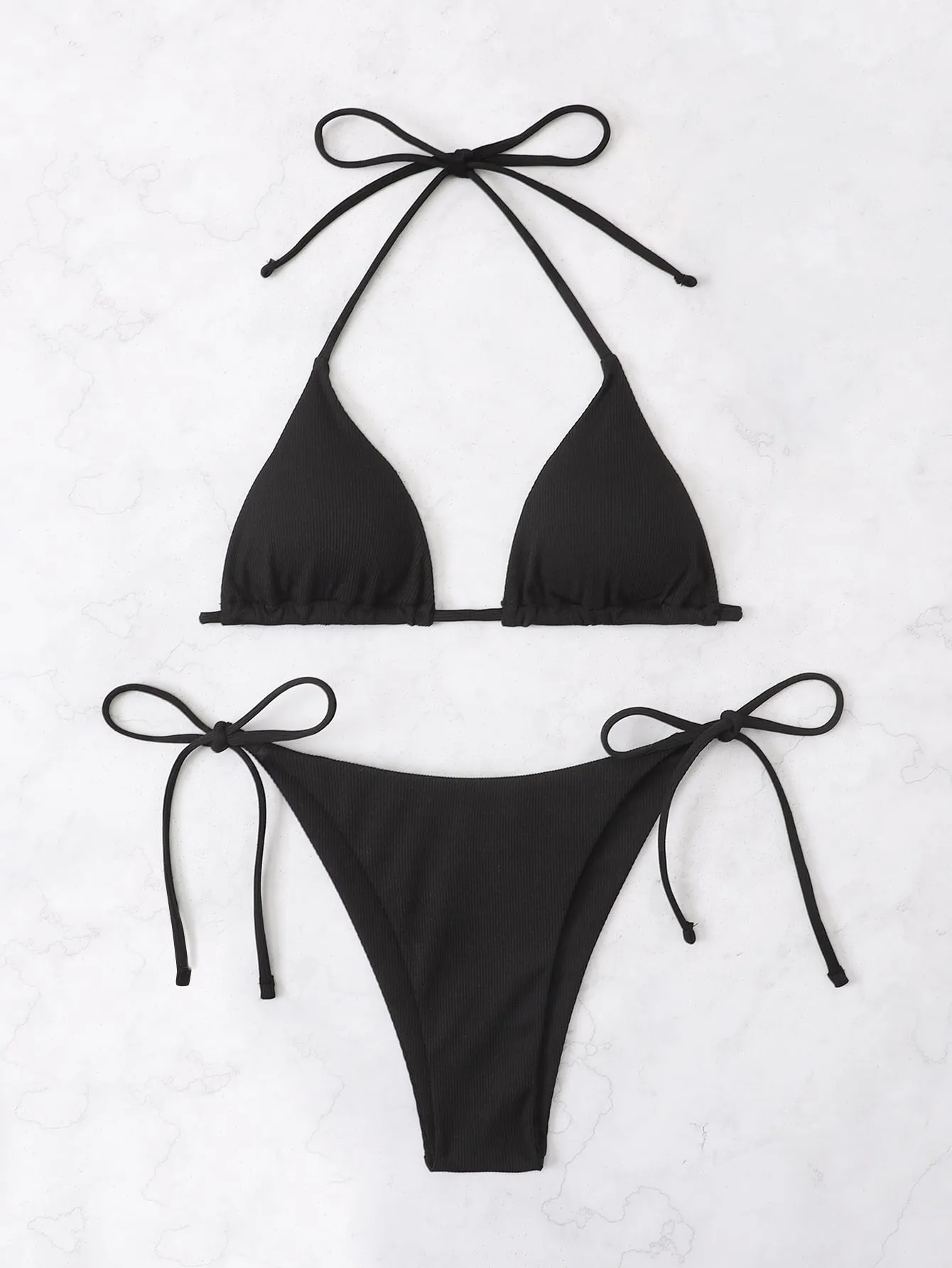 SHEIN Swim Summer Beach Mono Bikini Set Halter Triangle Bra & Tie Side Bottom 2 Piece Swimsuit