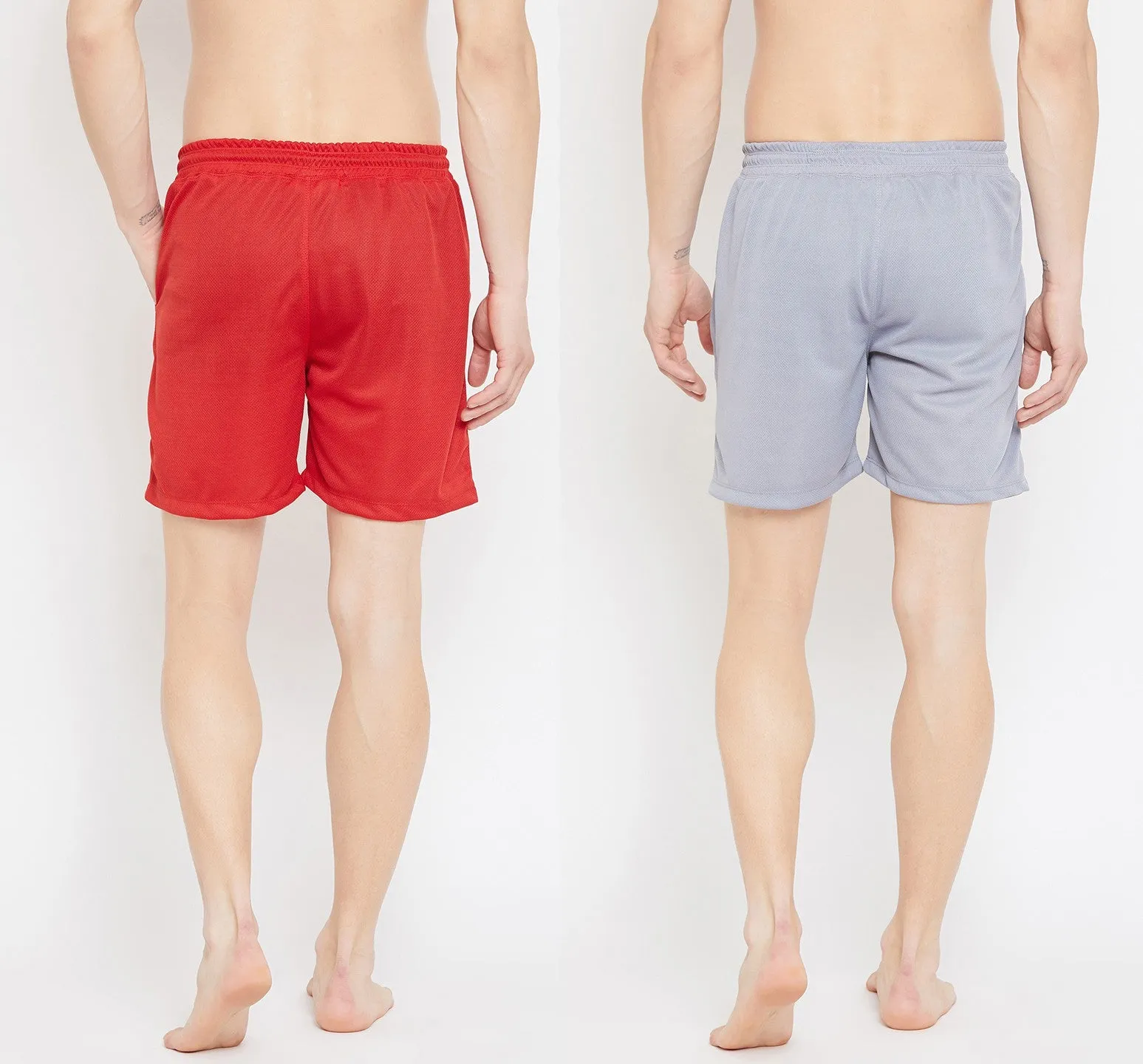 Solid Men Shorts (Grey Red) (Pack of 2)