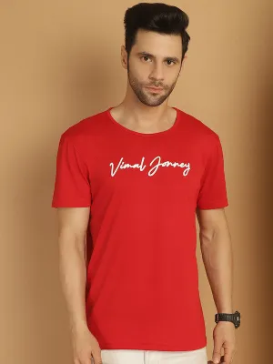 Vimal Jonney Red Logo Printed Round Neck Cotton Half sleeves Tshirt For Men